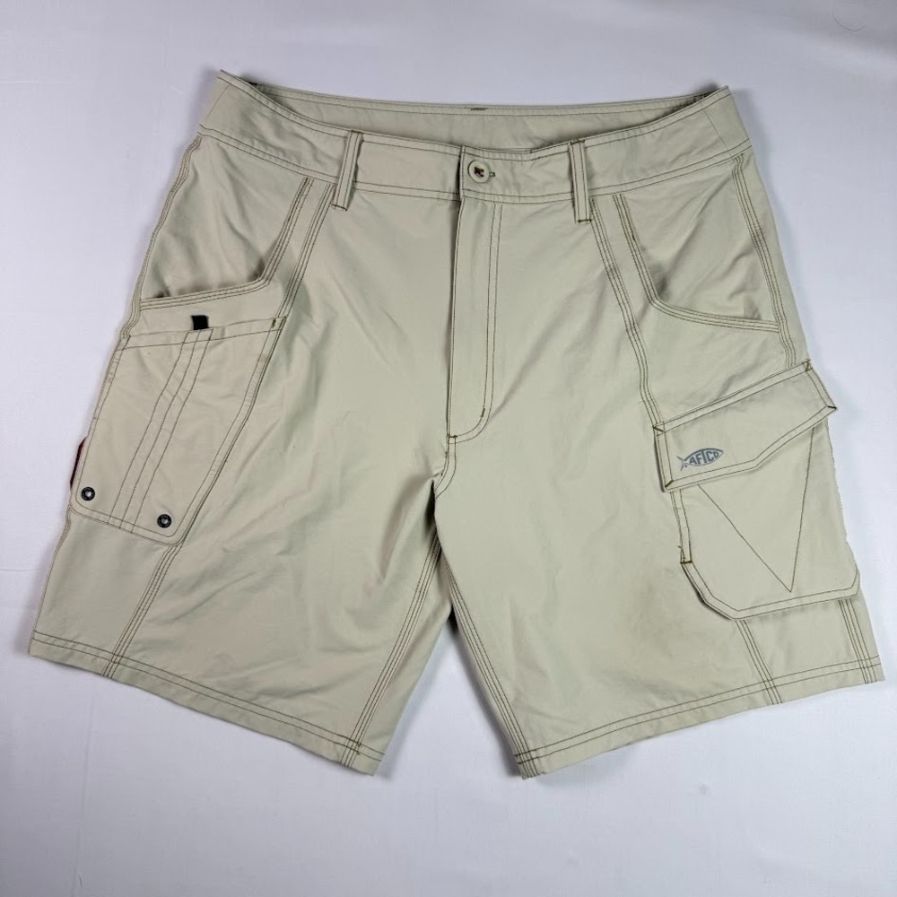 AFTCO Stealth Shorts Mens 36 Beige Cargo Performance Fishing Wicking Outdoor